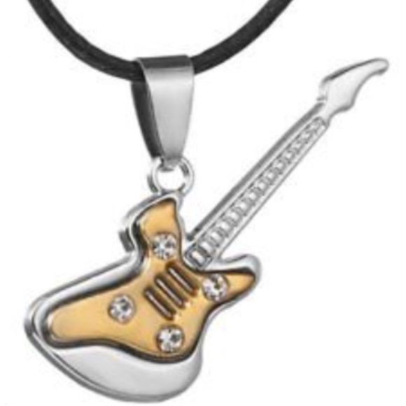 Jewelry - NEW 🎸 18” STAINLESS STEEL GUITAR LEATHER NECKLACE